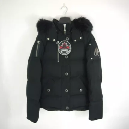 Moose Knuckles Original 3q Shearling Womens Black Cotton Blend Jacket Size S NEW