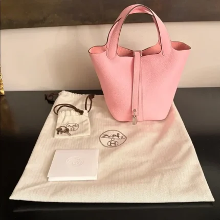Hermes Picotin 18, Rose Sakura, Clemence Leather, PHW - NWT, full set